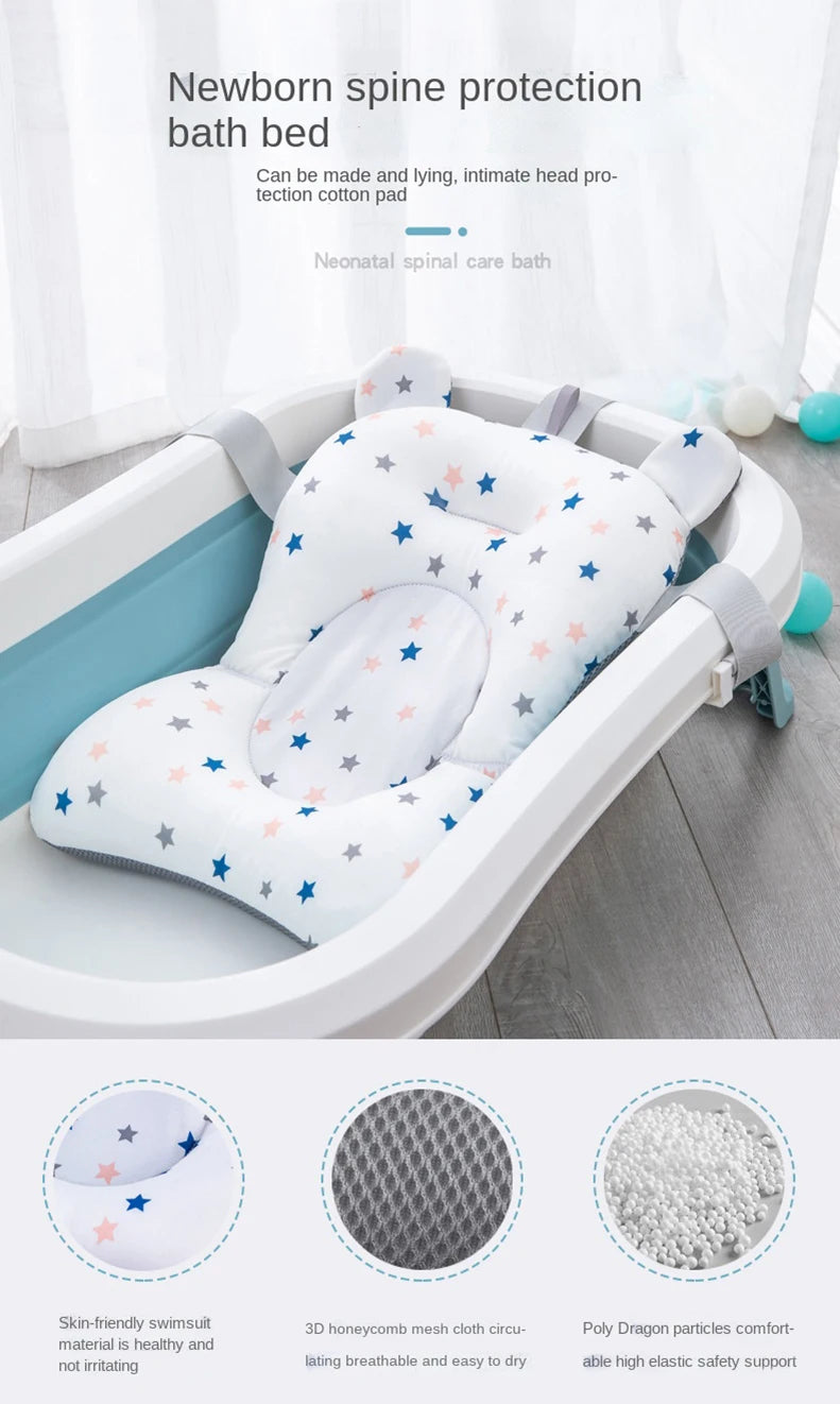 Baby Bathtub Pad Ajustable Bath Support Seat Mat Shower Cushion Newborn Foldable Baby Bath Seat Floating Security Water Pad