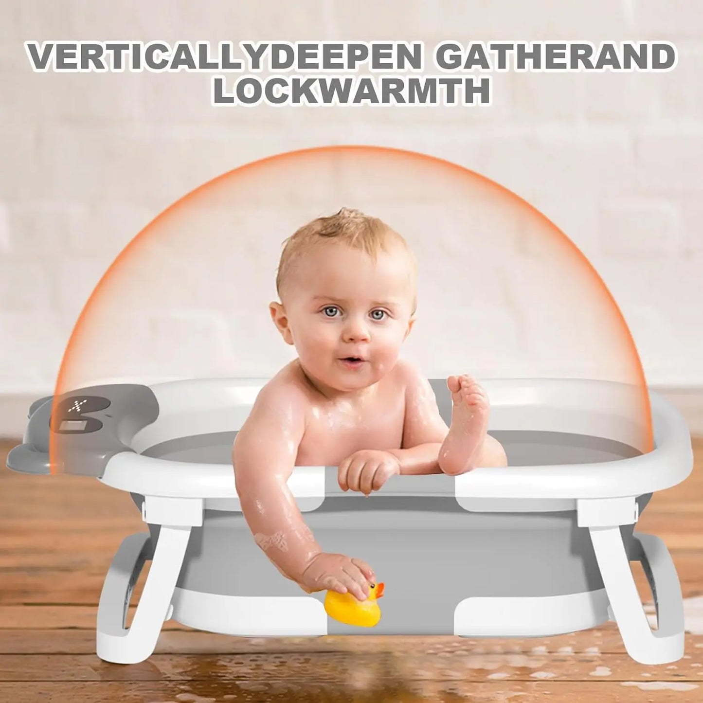 Eco-friendly Baby BathTub with Bath Cushion,Foldable Bathtub Portable with Temperature Indicator Infant Tub for 0-36 Months Baby