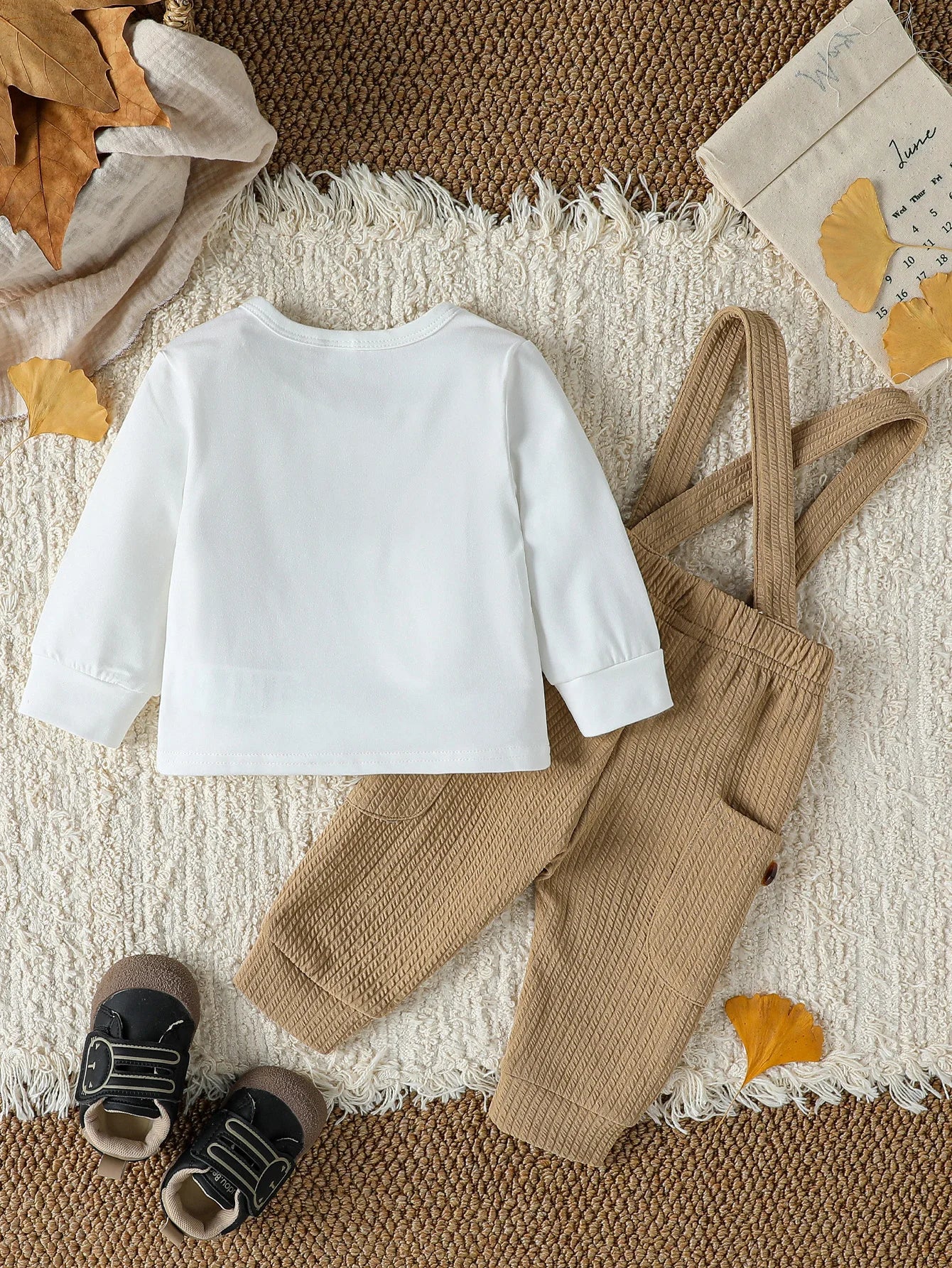 2PCS Baby Boys Boys Autumn Cute Long Sleeve Top With Bear +Button Jumpsuit Playsuit Overalls Sets Clothes Casual Outfits