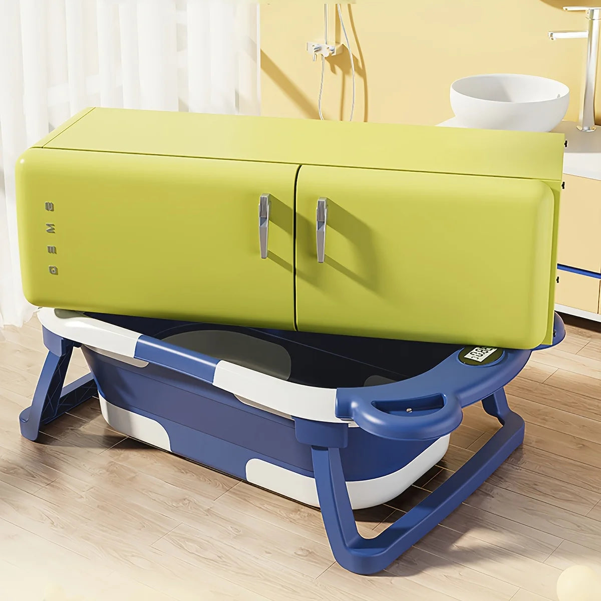 Baby Bathtub for Newborns with Drain Hole, Foldable Toddler Bathtub with Soft Padding, Portable Travel Bathtub