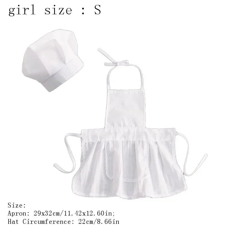 Cute Baby Chef Apron and Hat Infant Kids White Cook Costume Photography Prop Newborn Hat Apron