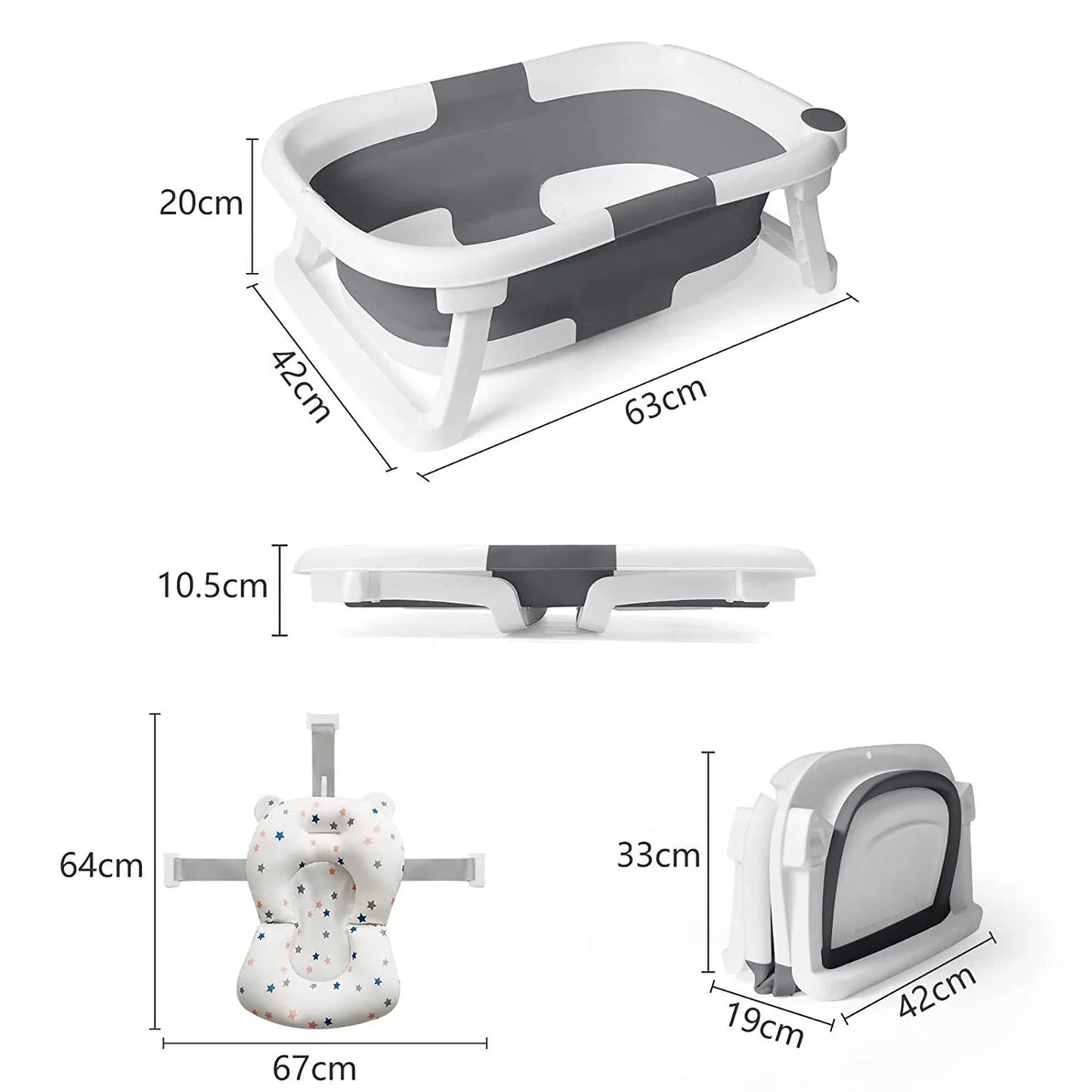 Eco-friendly Baby BathTub with Bath Cushion,Foldable Bathtub Portable with Temperature Indicator Infant Tub for 0-36 Months Baby