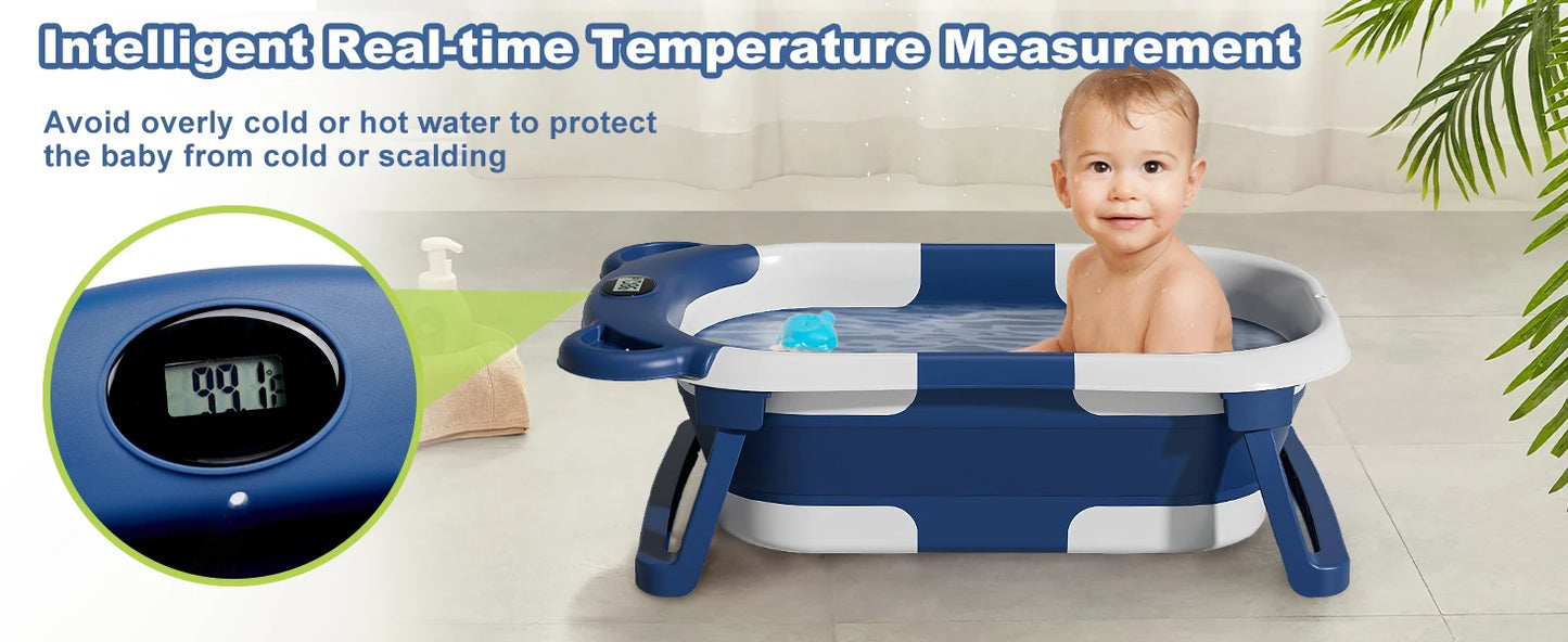 Baby Bathtub for Newborns with Drain Hole, Foldable Toddler Bathtub with Soft Padding, Portable Travel Bathtub
