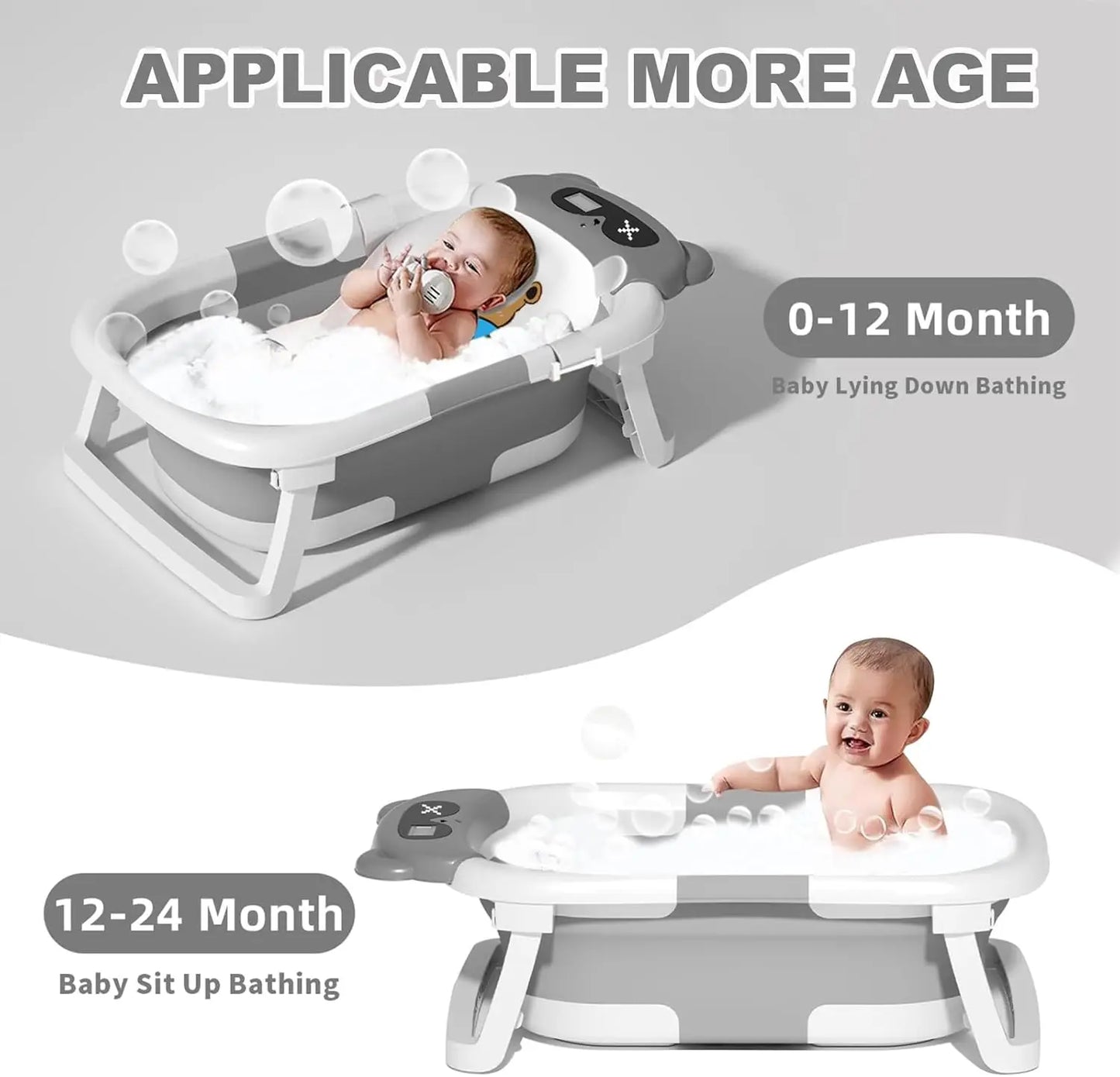 Eco-friendly Baby BathTub with Bath Cushion,Foldable Bathtub Portable with Temperature Indicator Infant Tub for 0-36 Months Baby