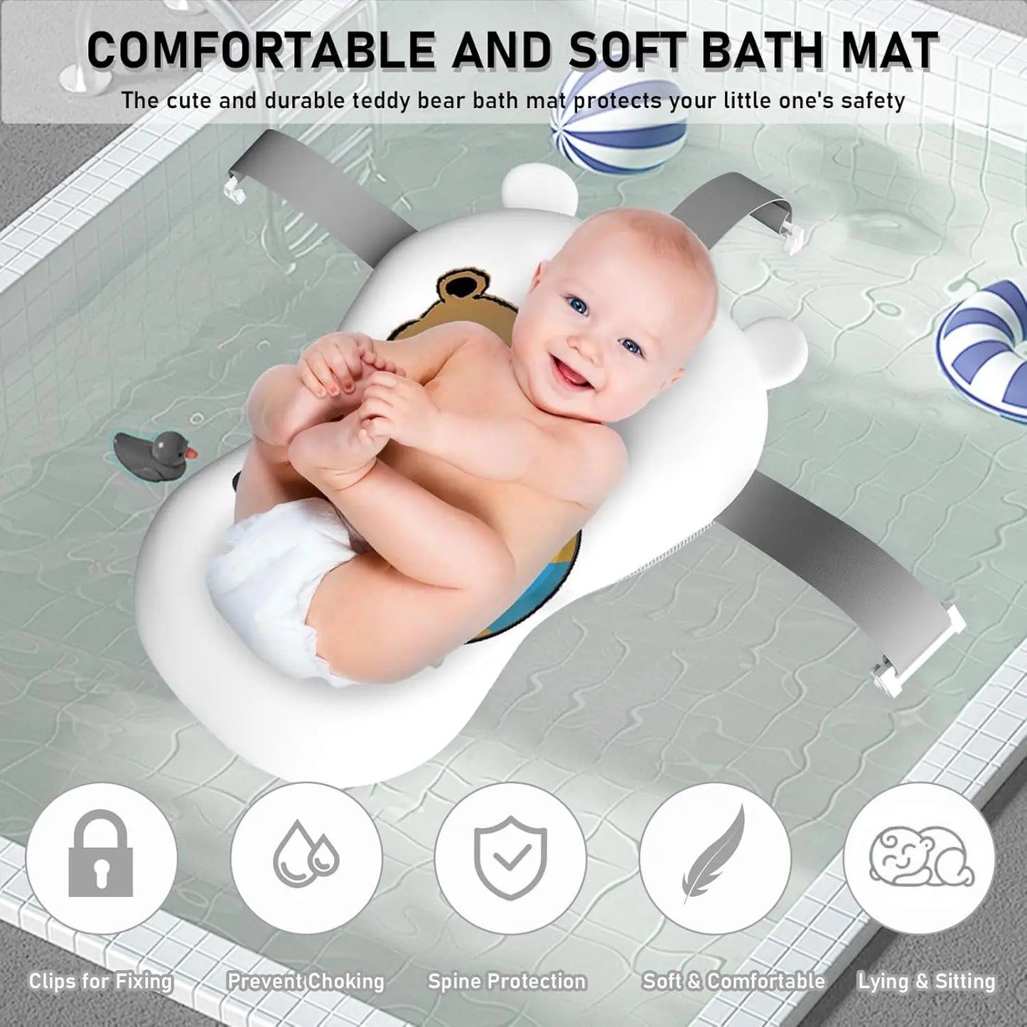 Eco-friendly Baby BathTub with Bath Cushion,Foldable Bathtub Portable with Temperature Indicator Infant Tub for 0-36 Months Baby